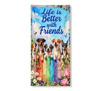 Striscione decorativo per porta Life Is Better with Friends, con cani colorati e design floreale, decorazione per interni ed esterni, per feste stagionali e festival, 91 x 183 cm