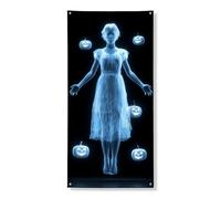 Striscione decorativo per porta spettrale di Halloween, design spettrale dello spirito etereo, decorazione per interni ed esterni, decorazione per feste di festival, 91 x 182 cm
