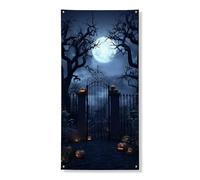 Striscione decorativo per porta spettrale di Halloween, scena inquietante al chiaro di luna, decorazione per interni ed esterni, decorazione per la casa infestata, forniture per festival 91 x 182 cm