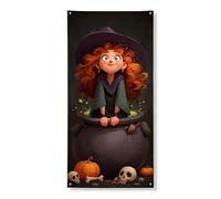 Striscione decorativo per porta strega di Halloween, divertente design a forma di strega, per interni ed esterni, decorazione spettrale per le vacanze, 91 x 182 cm
