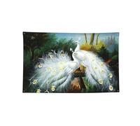 Striscione decorato a quattro fori con stampa di pavone bianco, 2 × 3 ft/3 × 5ft/4 × 1,8 m, bandierine divertenti per interni ed esterni, decorazione regalo