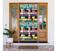 Striscione decorato con motivi geometrici. Banner stampato per porta, da appendere alla parete per feste