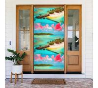 Striscione decorato con paesaggio caraibico. Striscione stampato per porta, da appendere alla parete per feste