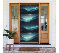 Striscione decorato con stelle di fantascienza. Striscione stampato per porta, da appendere alla parete per feste