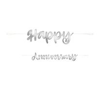 Striscione di alta qualità in argento con scritta "Happy Anniversary" (set da 2 pezzi) - Decorazione per feste indimenticabili