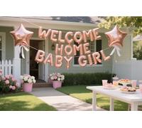 Striscione di Benvenuto a Casa per Neonata con Palloncini a Forma di Stella per Neonata Baby Shower Decorazioni per Feste in Famiglia a Casa (oro rosa) (oro rosa)