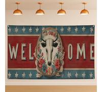 Striscione di benvenuto in stile rustico occidentale, decorazione da parete a forma di testa di mucca, stile country, decorazione per interni ed esterni, festival autunnali, celebrazione del