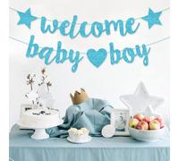 Striscione di benvenuto per bambina o bambino, decorazione per festa del festa di nascità, bandiere con lettere glitterate oro, decorazioni per festa di arrivo del bambino, decorazioni e regali per fe