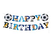 Striscione di buon compleanno a tema calcio, per ragazzi a tema calcio, per feste di compleanno, decorazioni per feste sportive per bambini (blu)
