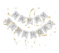 Striscione di buon compleanno con glitter argentati, elegante ghirlanda argentata per donne, uomini e adulti, decorazioni scintillanti per porte e pareti, riutilizzabili, luccicanti