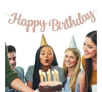 Striscione di buon compleanno con glitter oro rosa, non fai da te, striscione per ragazze, ragazzi, donne, uomini, bambini, adulti, feste di compleanno, sfondo, grandi lettere da appendere