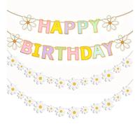 Striscione di buon compleanno con margherita, decorazioni per feste bohémien, ghirlanda di carta con margherite primaverili per feste di compleanno, decorazione per feste a tema macaron