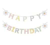 Striscione di buon compleanno con margherita, ghirlanda di carta con margherite primaverili, decorazioni per feste bohémien, striscione colorato glitterato per compleanni, decorazioni per feste a tema