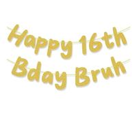 Striscione di buon compleanno per ragazzi, 16° compleanno, striscione con glitter dorati per ragazzi, decorazioni per il 16° compleanno con spago pre-infilato, articoli per feste per decorazioni