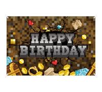 Striscione di Buon Compleanno Pixel, 150x100 cm Fori Preforati Sfondo di Compleanno a Tema Videogioco Pixel Decorazioni Divertenti per Striscioni Feste Bambini Ragazzi e Ragazze Feste a Casa