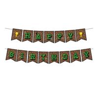 Striscione di Buon Compleanno Pixel, Decorazioni per Feste a Tema Minerario Verde e Marrone Sfondo Appeso per Bambini Ragazzi e Ragazze Forniture Feste di Videogiochi Decorazioni da Parete