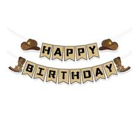 Striscione di buon compleanno western - Decorazioni preassemblate per feste da cowboy con cappello e stivali, facili da appendere per feste a tema western, compleanni da cowboy ed eventi da rodeo