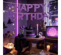 Striscione di compleanno con glitter viola a tema K-Pop, bandiera da tirare per feste di compleanno, decorazione per foto di sfondo per feste di compleanno sia per interni che per esterni Carta tessil