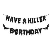 Striscione di Compleanno da Urlo, Pre-Infilato Pipistrello Striscione di Compleanno Halloween Film Horror Decorazioni Feste Tema Zombie e Vampiri Cartello Ghirlanda Appendere per Feste (Nero)