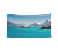 Striscione di compleanno di isole e montagna, banner di sfondo per vacanze (90 cm x 180 cm), adatto per atmosfera decorativa per cortile, squisito panno da parete per sfondo tenda.