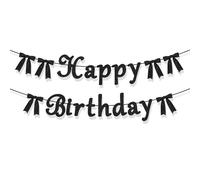 Striscione di compleanno glitterato nero con fiocco di nastro, decorazioni per striscioni di buon compleanno per donne, cartello decorativo con sfondo felice adatto per essere appeso all'interno
