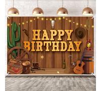 Striscione di Compleanno Tema Cowboy Selvaggio West, 152x100 cm Striscione di Buon Compleanno con Tema Cowboy del Selvaggio West con Nastro Articoli per Feste a Adatto Ai Ragazzi