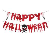 Striscione di Halloween Felice, Decorazioni Spaventose per Feste di Halloween Ghirlanda Striscioni Rosso Insanguinato con Teschio e Coltello Finto per Feste a Tema Film Horror Vampiri Zombi