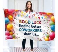 Striscione divertente con scritta in inglese "Good Luck Finding Better Coworkers Than Us" (lingua italiana non garantita), decorazione per pensionamento, 1,5 x 0,9 m, colore: bianco