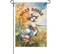 Striscione divertente con scritta "Silly Goose On The Loose Funny Flag Art Faro Outside", divertente bandiera da giardino per amanti dell'oca piccola decorazione f