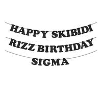 Striscione divertente per il compleanno di Skibidi RIZZ Sigma, striscione per feste Skibidi da parete, decorazioni di compleanno divertenti pre-infilate per adolescenti, articoli per feste