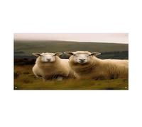 Striscione durevole per festival, due pecore bianche stampa riutilizzabile decorazione per feste perfetto per feste aziendali, grandi inaugurazioni e incontri