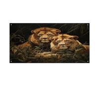 Striscione durevole per festival, stampa di due leoni, decorazione riutilizzabile per feste, perfetta per feste aziendali, grandi inaugurazioni e raduni