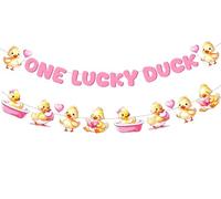 Striscione e ghirlanda di anatre rosa, decorazioni per feste di primo compleanno, tema animali della fattoria, forniture per feste di primo compleanno per ragazze