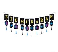 Striscione Eid Mubarak per ghirlanda di carta nera stelle oro luna Eid | Per biglietti di carta nera, stelle e lune dorate, vivace tocco festivo, facile da montare, decorazione da parete per la casa