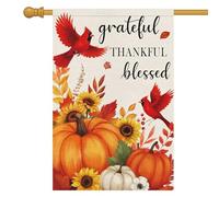 Striscione Fall Cardinal Pumpkin Grateful Thankful Blessed Bandiera da