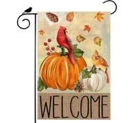 Striscione Fall Welcome Watercolor Pumpkins Red Sparrow Birds Autumn Bandiere Divertenti Doppia Faccia 30X45Cm Bandiera Per Dormitorio Casa