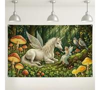 Striscione fantasioso con cavallo magico e fata della foresta incantata | Personaggio delle fate, sfondo fotografico, fantasioso foresta di funghi, creatura mitica alata, paesaggio bosco incantato