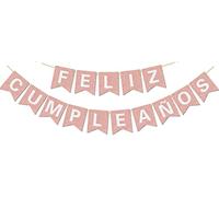 Striscione Feliz Cumpleaños pre-infilato - NO DIY - con lettere lucide Striscione Feliz Cumpleaños glitterato per decorazioni e forniture per feste di compleanno in oro rosa