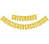 Striscione Feliz Cumpleaños pre-infilato - NO fai da te - con lettere lucide Striscione Feliz Cumpleaños glitterato per decorazioni e forniture per feste di compleanno in oro