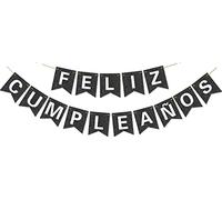 Striscione Feliz Cumpleaños pre-infilato - NO fai da te - con lettere lucide Striscione Feliz Cumpleaños glitterato per decorazioni e forniture per feste di compleanno nere