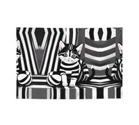 Striscione festivo a righe bianche e nere con gattino, 119,4 x 180,3 cm, per Natale, feste notturne, riunioni di amici