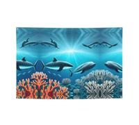 Striscione festivo con balene sotto il mare che crea atmosfera, 119,4 x 180,3 cm, per Natale, feste notturne, riunioni di amici