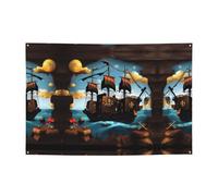 Striscione festivo con nave pirata in stile cartone animato, 119,4 x 180,3 cm, per Natale, feste notturne, riunioni di amici