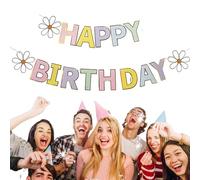 Striscione floreale per compleanno, striscione floreale con margherita, striscione Happy Birthday, striscione con margherite Happy Birthday, decorazione per feste, ghirlanda di compleanno, striscione