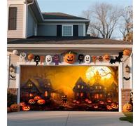 Striscione For Porta Da Garage Di Halloween - Decorazione Da Appendere All'esterno For Casa, Cortile, Parete Con Scena Di Lanterna Di Zucca Nella Foresta Nebbiosa(Twilight Bat,6.5 * 5FT)