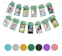 Striscione fotografico verde per il primo compleanno per neonate fino a 12 mesi, decorazione per feste, decorazione mensile per fotografie, decorazione per feste di primo compleanno