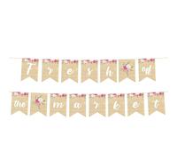 Striscione Fresh Off the Market, Lino Grezzo Fresh Off the Market Striscione Sposa Decorazioni Bridal Shower Vivace Bandiera a Coda di Pesce per Feste di Addio al Nubilato Chiuso e All'Aperto