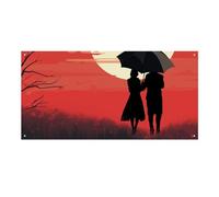 Striscione grande con scritta in inglese "Two People Under The Umbrella - Striscione da appendere alla parete" per feste di compleanno, Capodanno, laurea, matrimonio, festa di compleanno, decorazione
