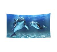 Striscione grande con stampa delfini nel mare, per feste di compleanno, decorazione da appendere per regali di celebrazione