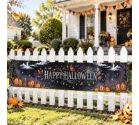 Striscione grande da cortile con zucche, luna, cardinale luna, Halloween, nero, con occhielli e corda da appendere, decorazioni per feste, per foto, parete, recinzione, portico, cortile, 50 x 305 cm